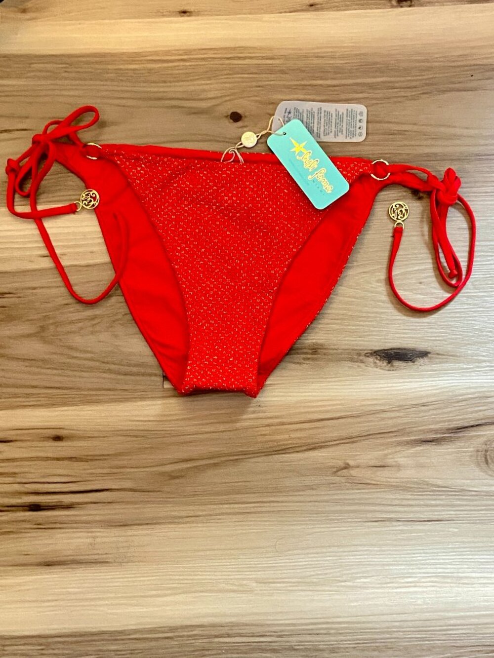 Luli Fama Ring Seamless Full Side Tie Bikini Bottom - Sunkiss Glow Red - XL NWT
